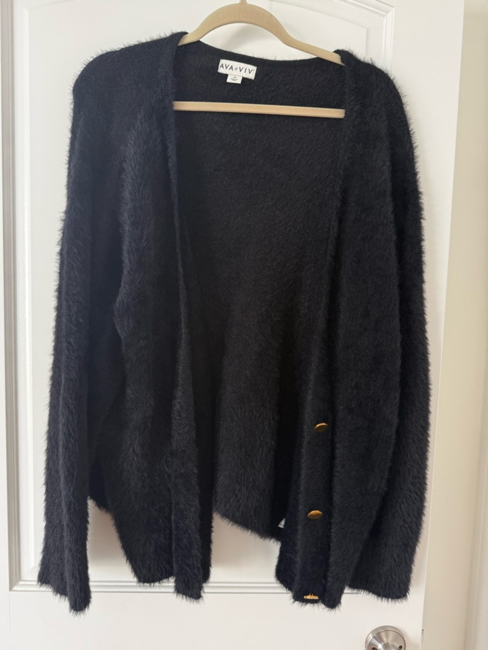 Ava & Viv Black Fuzzy Cardigan Sweater Gold Buttons Plus size 4X